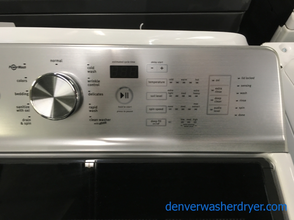 NEW!! Scratch/Dent Maytag Bravos XL Top-Load Washer and Dryer Set, HE, Sanitize and Wrinkle Control Options, Agitator, Auto-Load Sensing, 1-Year Warranty!