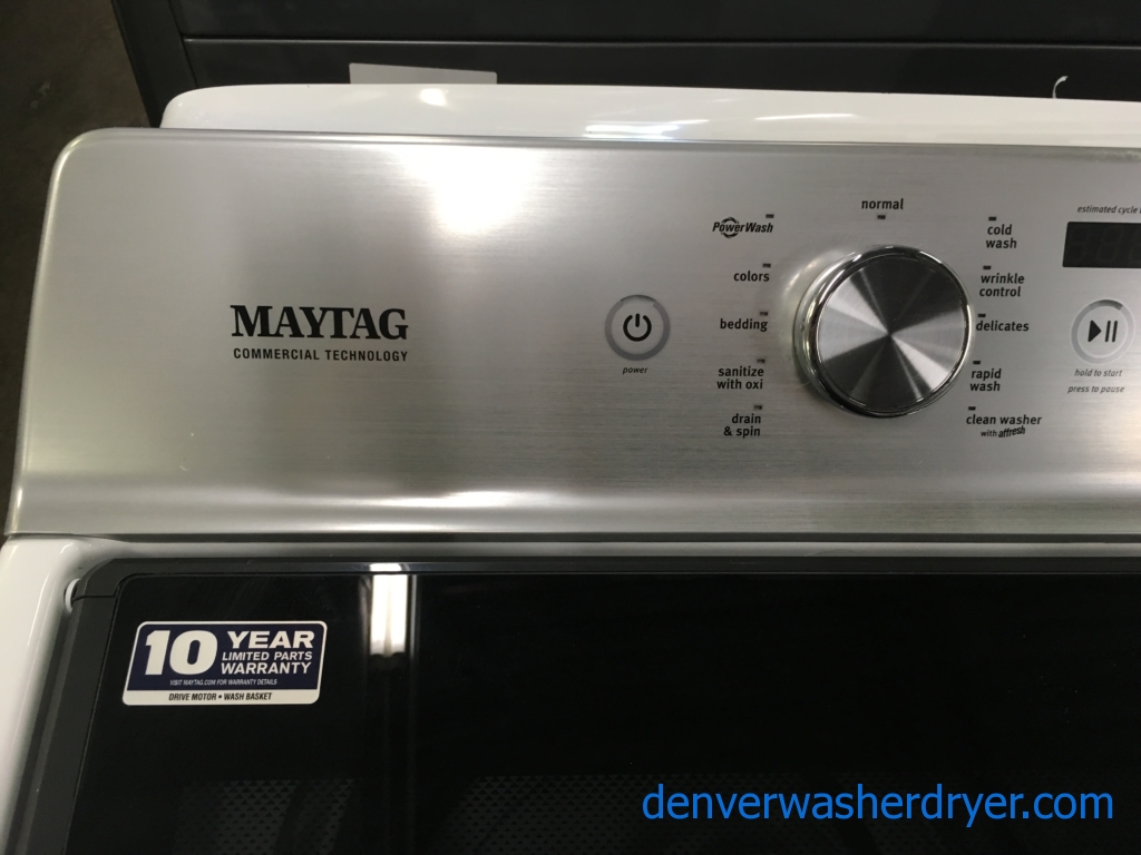 NEW!! Scratch/Dent Maytag Bravos XL Top-Load Washer and Dryer Set, HE, Sanitize and Wrinkle Control Options, Agitator, Auto-Load Sensing, 1-Year Warranty!