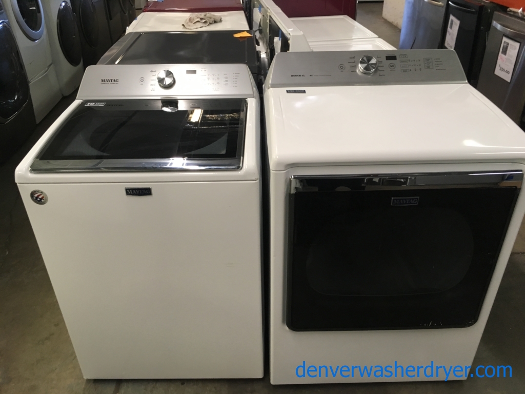 NEW!! Scratch/Dent Maytag Bravos XL Top-Load Washer and Dryer Set, HE, Sanitize and Wrinkle Control Options, Agitator, Auto-Load Sensing, 1-Year Warranty!