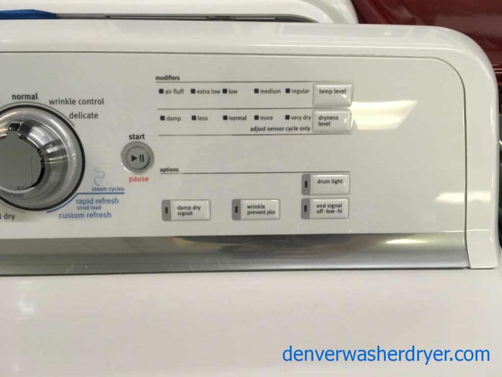 Maytag Bravos Quiet Series 400 Washer and Dryer Set, Glass-Lids, HE, Sanitary and Wrinkle Control Cycles, StainBoost, Wrinkle Prevent Plus, Quality Refurbished, 1-Year Warranty!