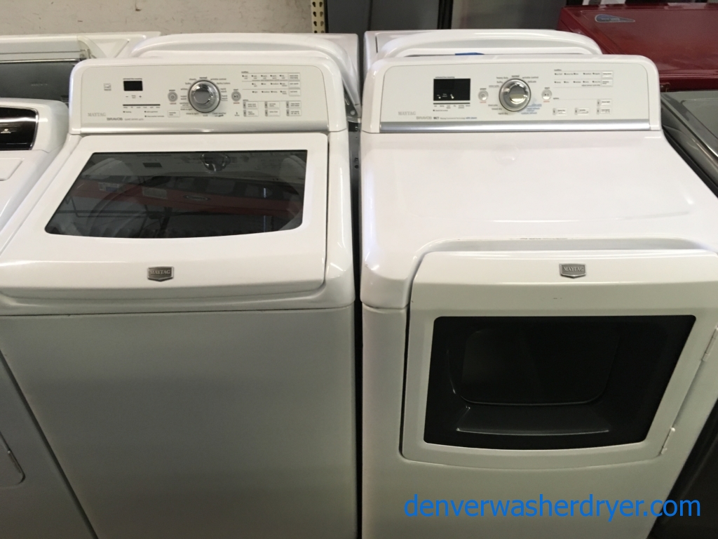 Maytag Bravos Quiet Series 400 Washer and Dryer Set, Glass-Lids, HE, Sanitary and Wrinkle Control Cycles, StainBoost, Wrinkle Prevent Plus, Quality Refurbished, 1-Year Warranty!