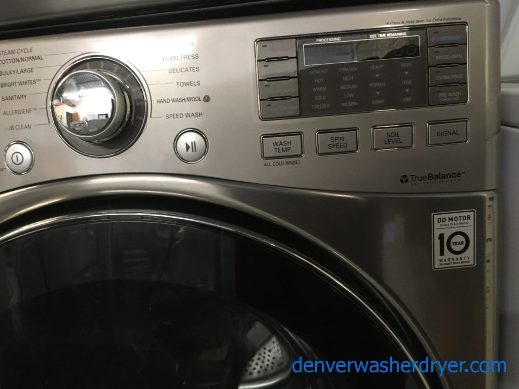 Great Looking LG Front Load W/D Set in Dark Grey, GAS, Quality Refurbished 1-Year Warranty