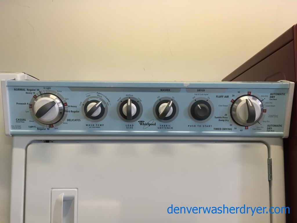 Whirlpool Unitized 27″ Wide Washer and Dryer, Electric, Automatic Dry, Fabric Softener Option, Agitator, Quality Refurbished, 1-Year Warranty!