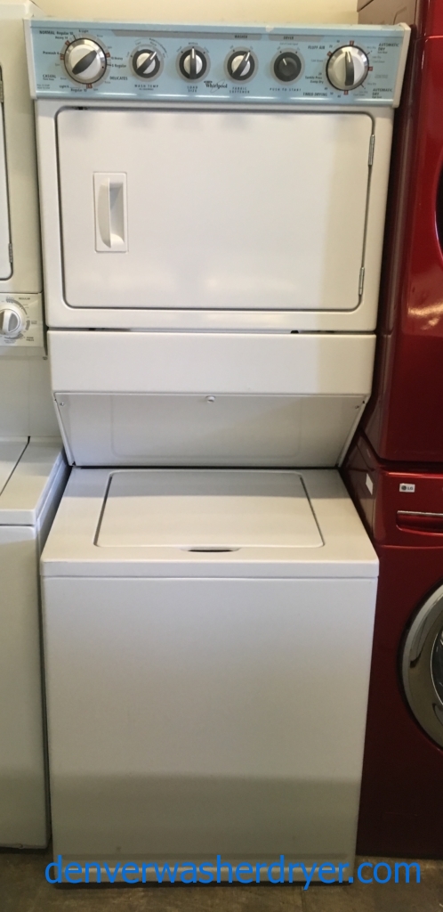 Whirlpool Unitized 27″ Wide Washer and Dryer, Electric, Automatic Dry, Fabric Softener Option, Agitator, Quality Refurbished, 1-Year Warranty!
