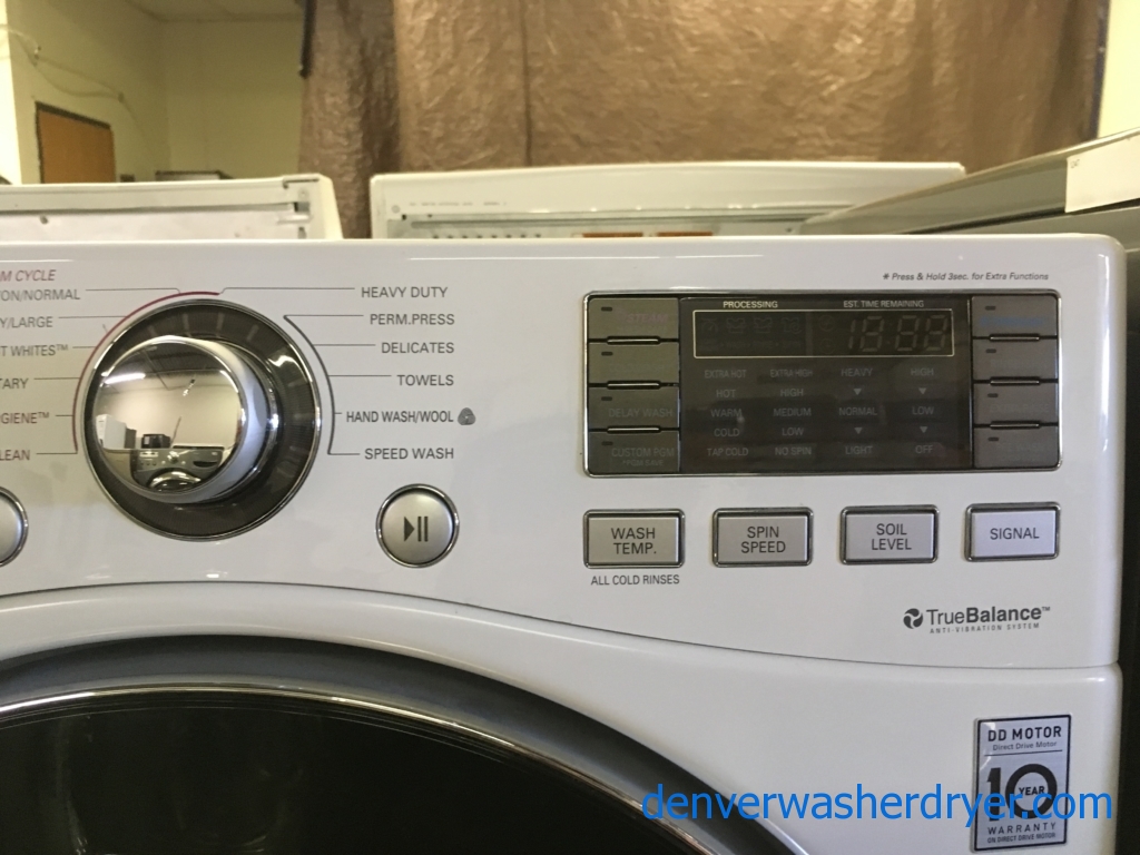 Beautiful LG White Front-Load Washer, HE, Steam, Sanitary and Allergiene Cycles, 4.0 Cu.Ft. Capacity, Quality Refurbished, 1-Year Warranty!