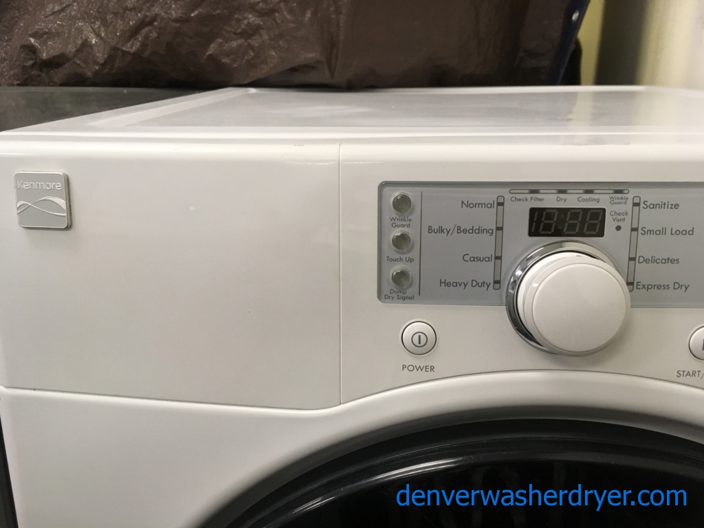 Kenmore White Front-Load Dryer, Electric, Heavy-Duty and Sanitize Cycles, Wrinkle Guard and Touch Up Options, Quality Refurbished, 1-Year Warranty!